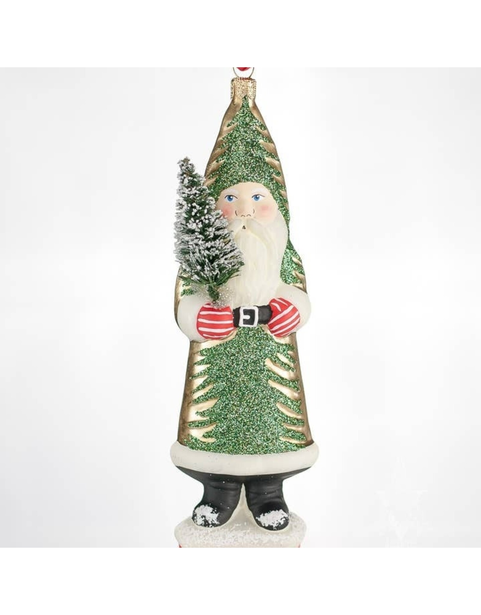 Gold Grandfather Frost with Tree Polish Glass Ornament