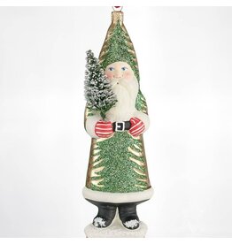 Gold Grandfather Frost with Tree Polish Glass Ornament