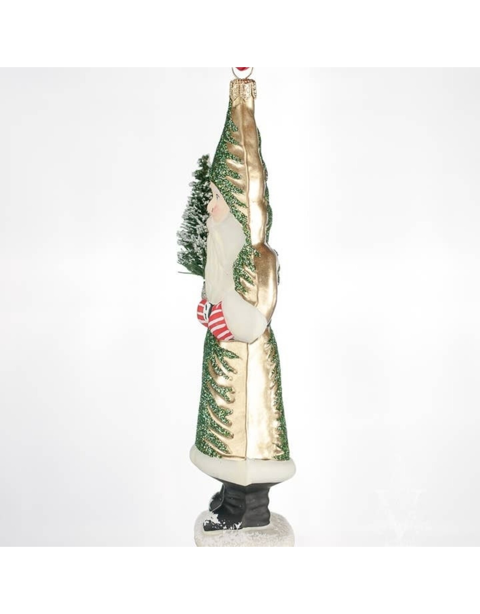 Gold Grandfather Frost with Tree Polish Glass Ornament
