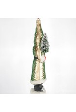 Gold Santa with Green Tree Polish Glass Ornament