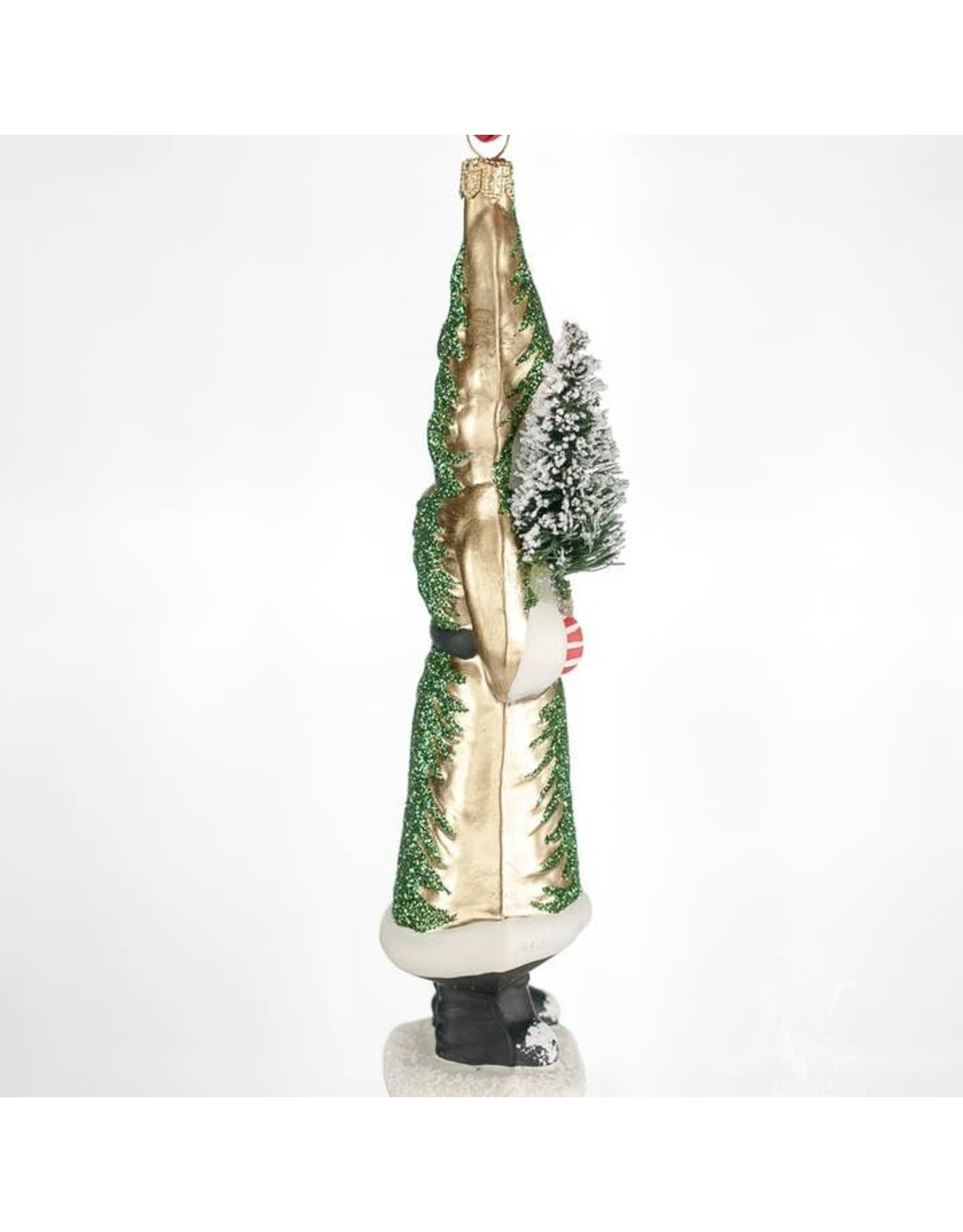 Gold Grandfather Frost with Tree Polish Glass Ornament