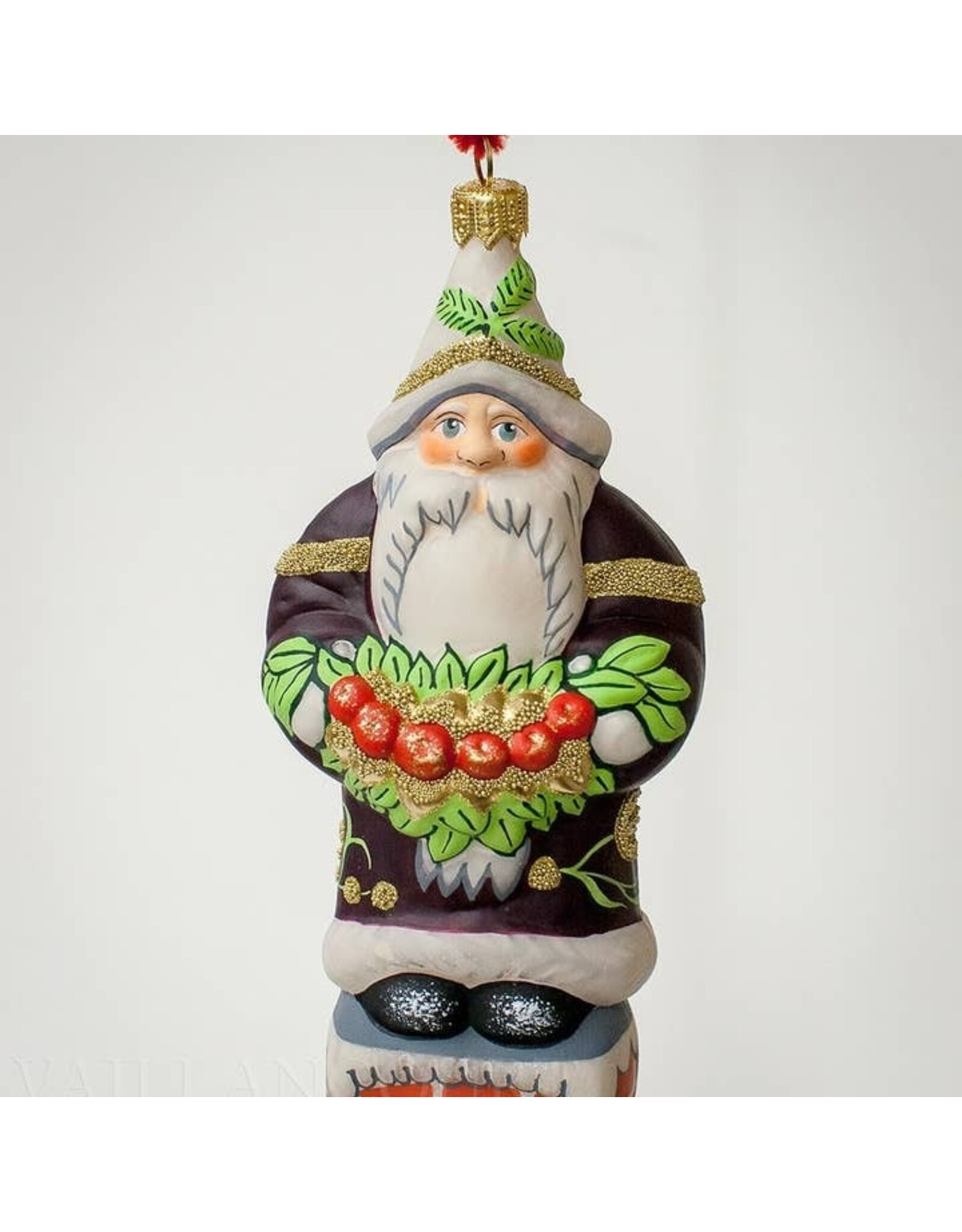 Santa with Apples Polish Glass Ornament