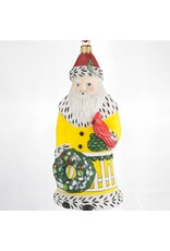Santa in Yellow with Cardinal Polish Glass Ornament