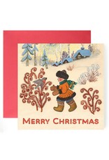 Merry Christmas Greeting Card Little Boy in Mittens