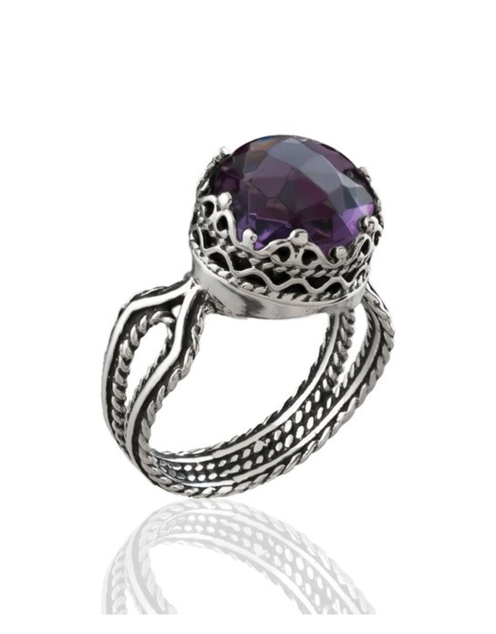 Amethyst Sterling Silver Filigree Ring  Size 7