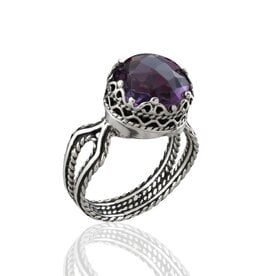 Amethyst Sterling Silver Filigree Ring  Size 7