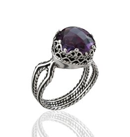 Amethyst Sterling Silver Filigree Ring  Size 8