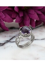 Amethyst Sterling Silver Filigree Ring  Size 9