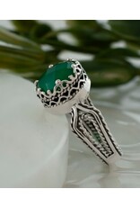 Green Agate Sterling Silver Filigree Ring  Size 7