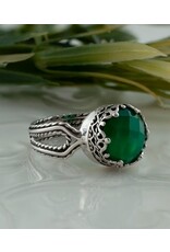 Green Agate Sterling Silver Filigree Ring  Size 7