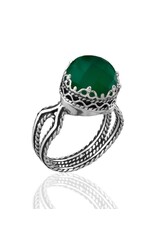 Green Agate Sterling Silver Filigree Ring  Size 7