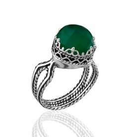 Green Agate Sterling Silver Filigree Ring  Size 7