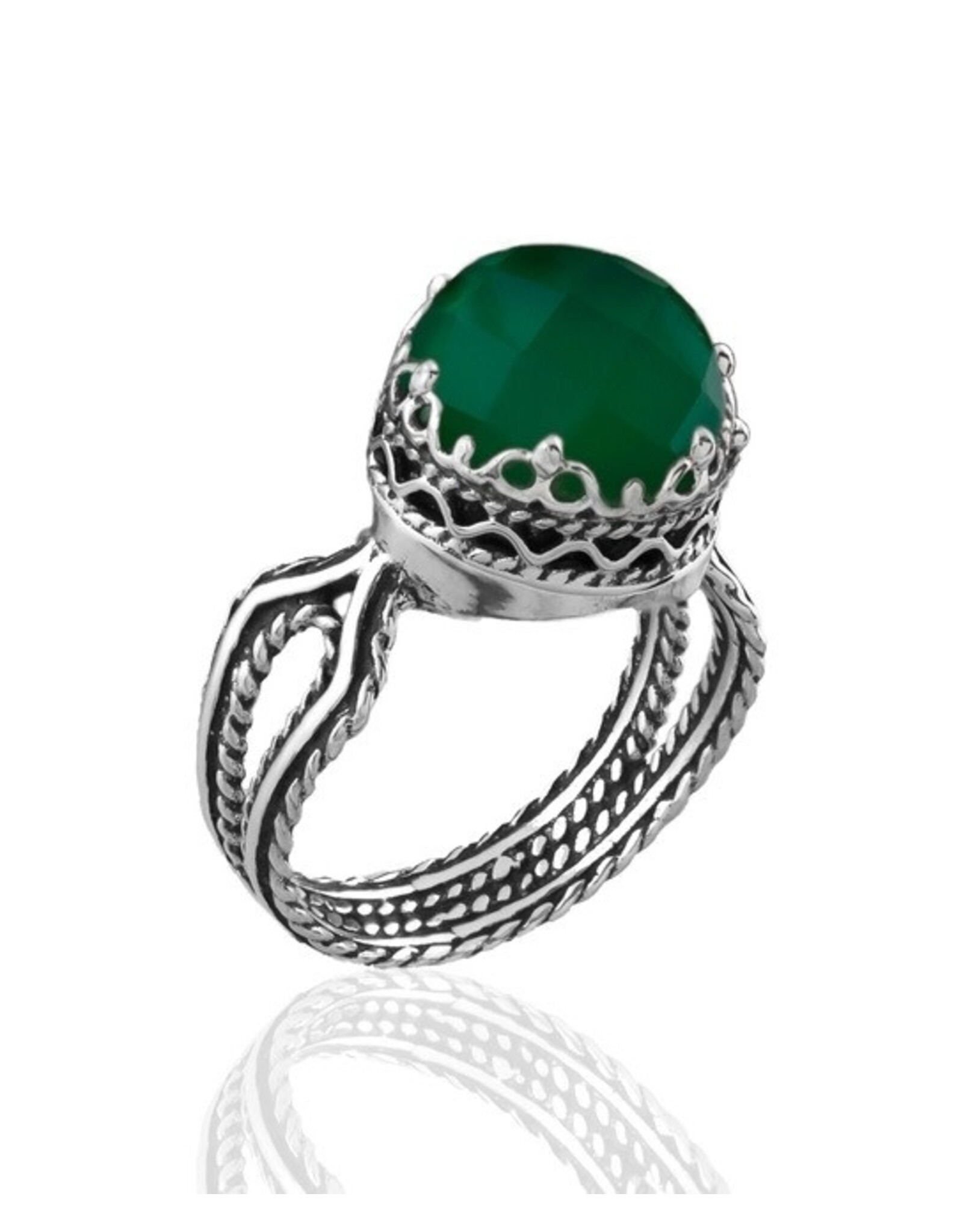 Green Agate Sterling Silver Filigree Ring  Size 8