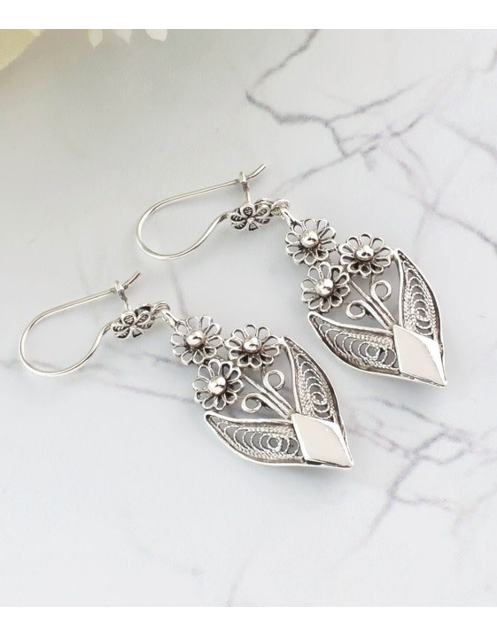 Flower Bouquet Sterling Silver Filigree Earrings