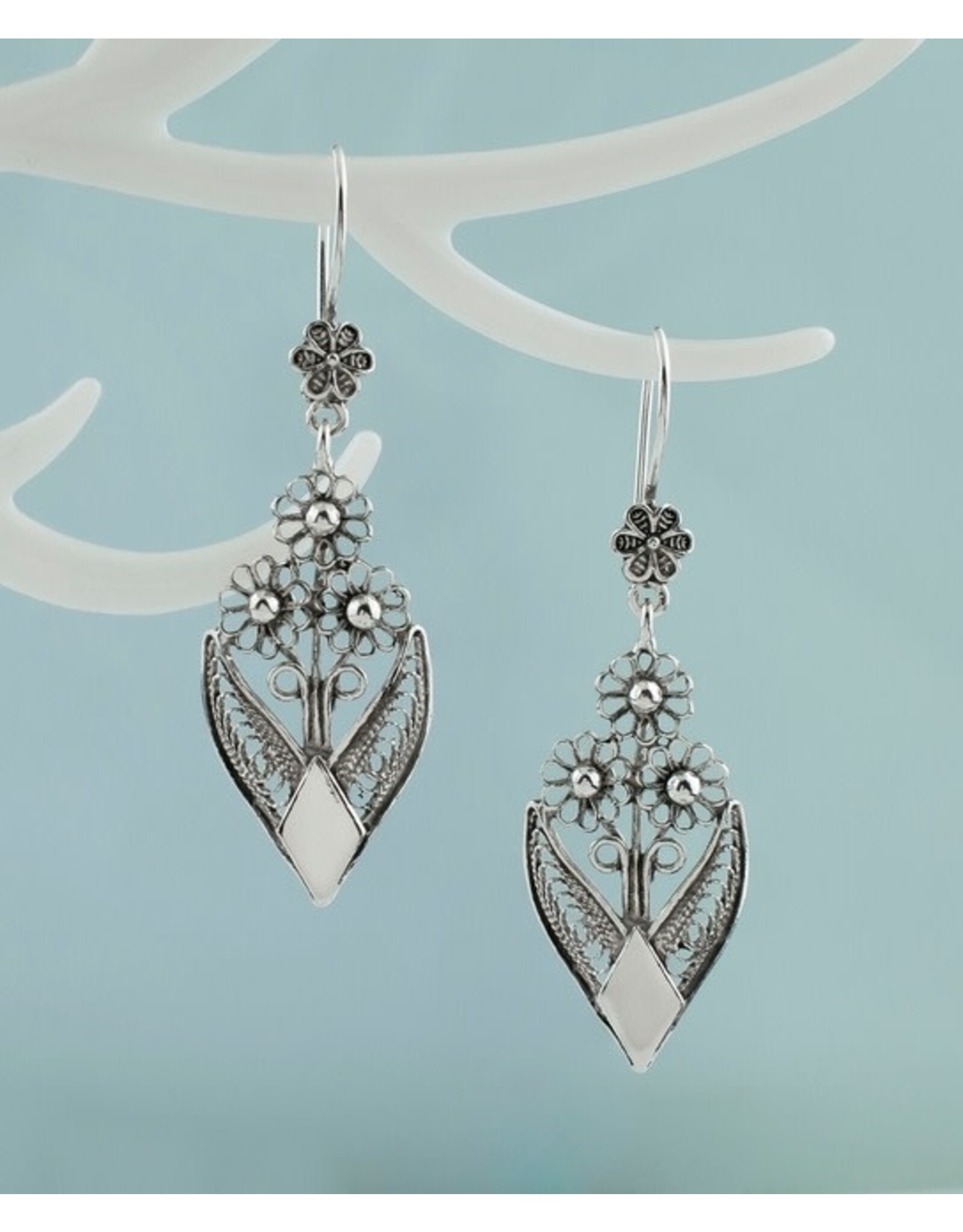 Flower Bouquet Sterling Silver Filigree Earrings