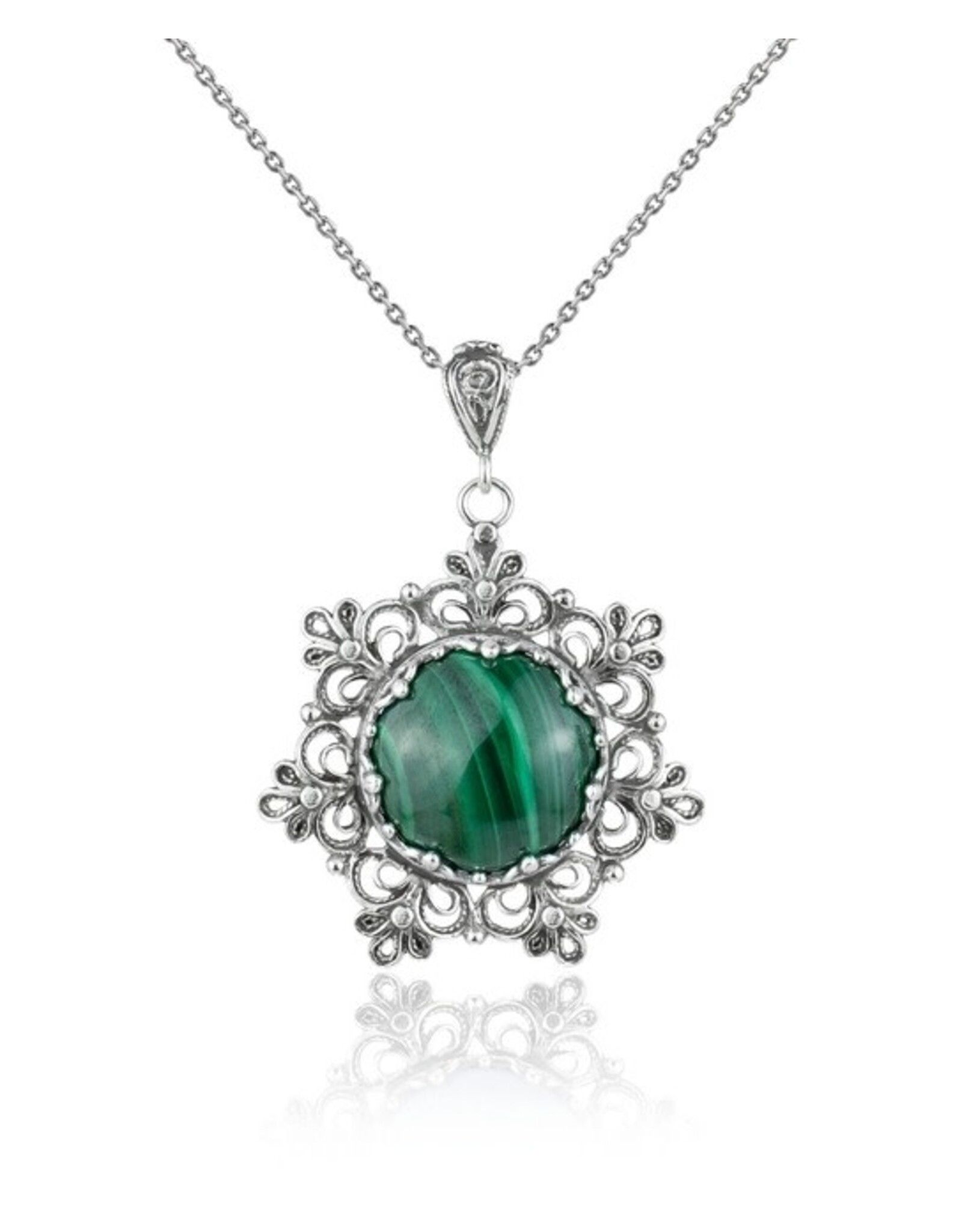 Malachite Filigree Sterling Silver Pendant Necklace