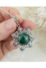 Malachite Filigree Sterling Silver Pendant Necklace