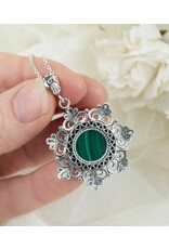 Malachite Filigree Sterling Silver Pendant Necklace