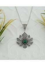 Malachite Sterling Silver Filigree Lotus Flower Necklace