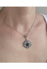 Malachite Sterling Silver Filigree Lotus Flower Necklace