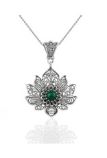 Malachite Sterling Silver Filigree Lotus Flower Necklace