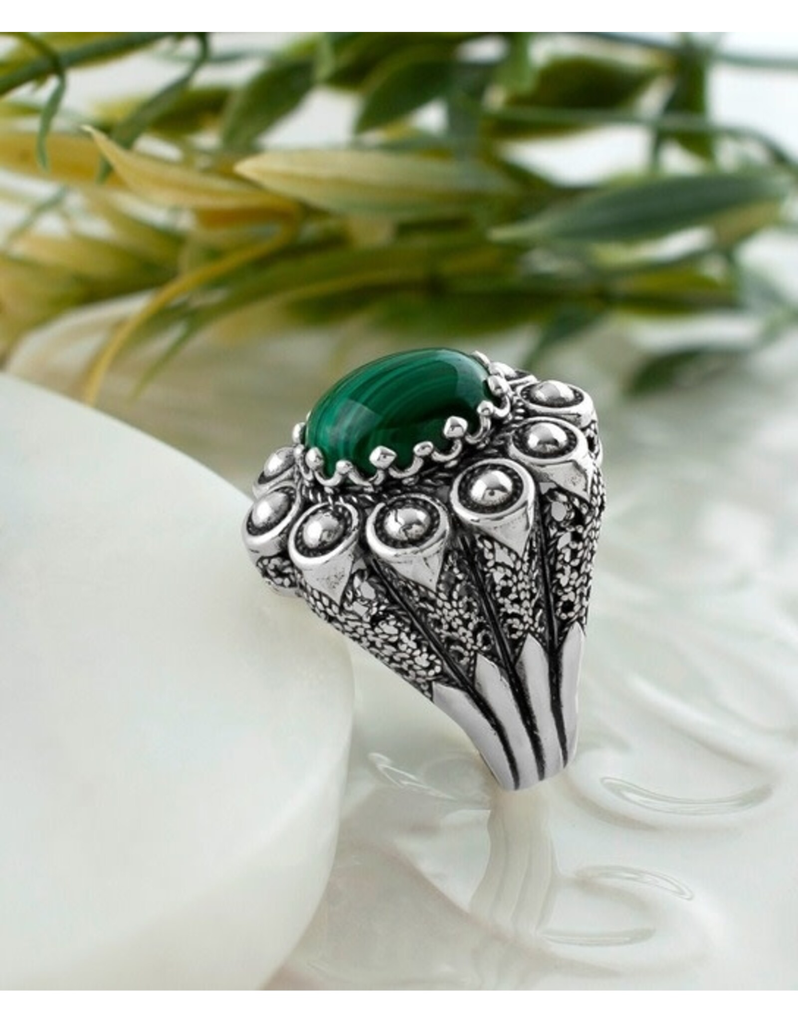 Malachite Sterling Silver Ring "Multiplicity" Size 7