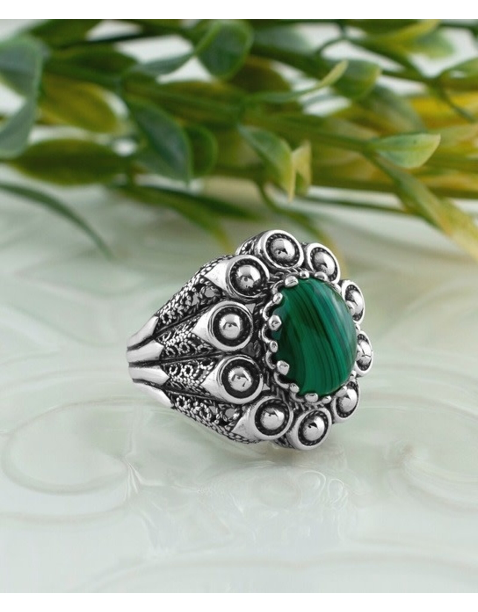 Malachite Sterling Silver Ring "Multiplicity" Size 7