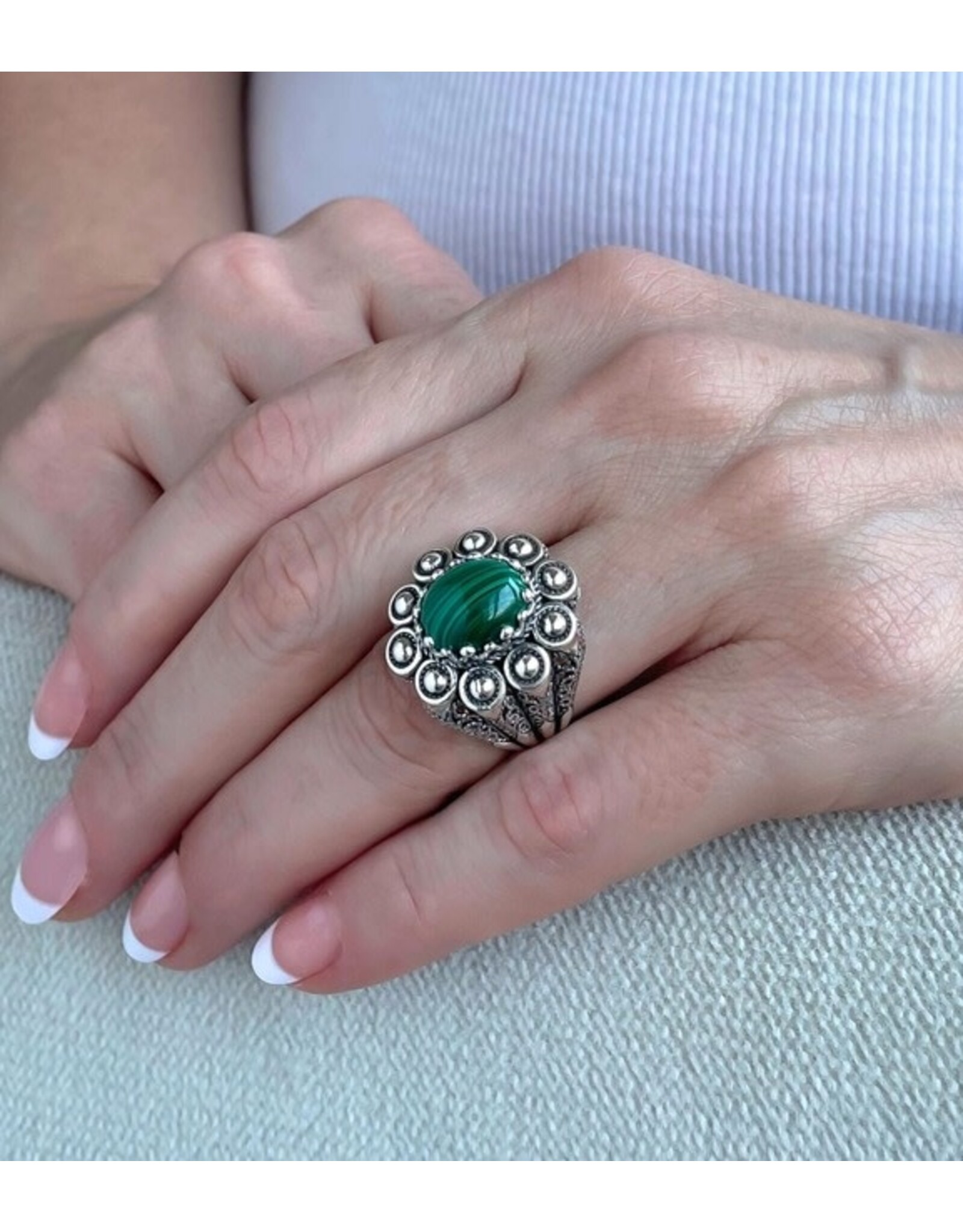 Malachite Sterling Silver Ring "Multiplicity" Size 7