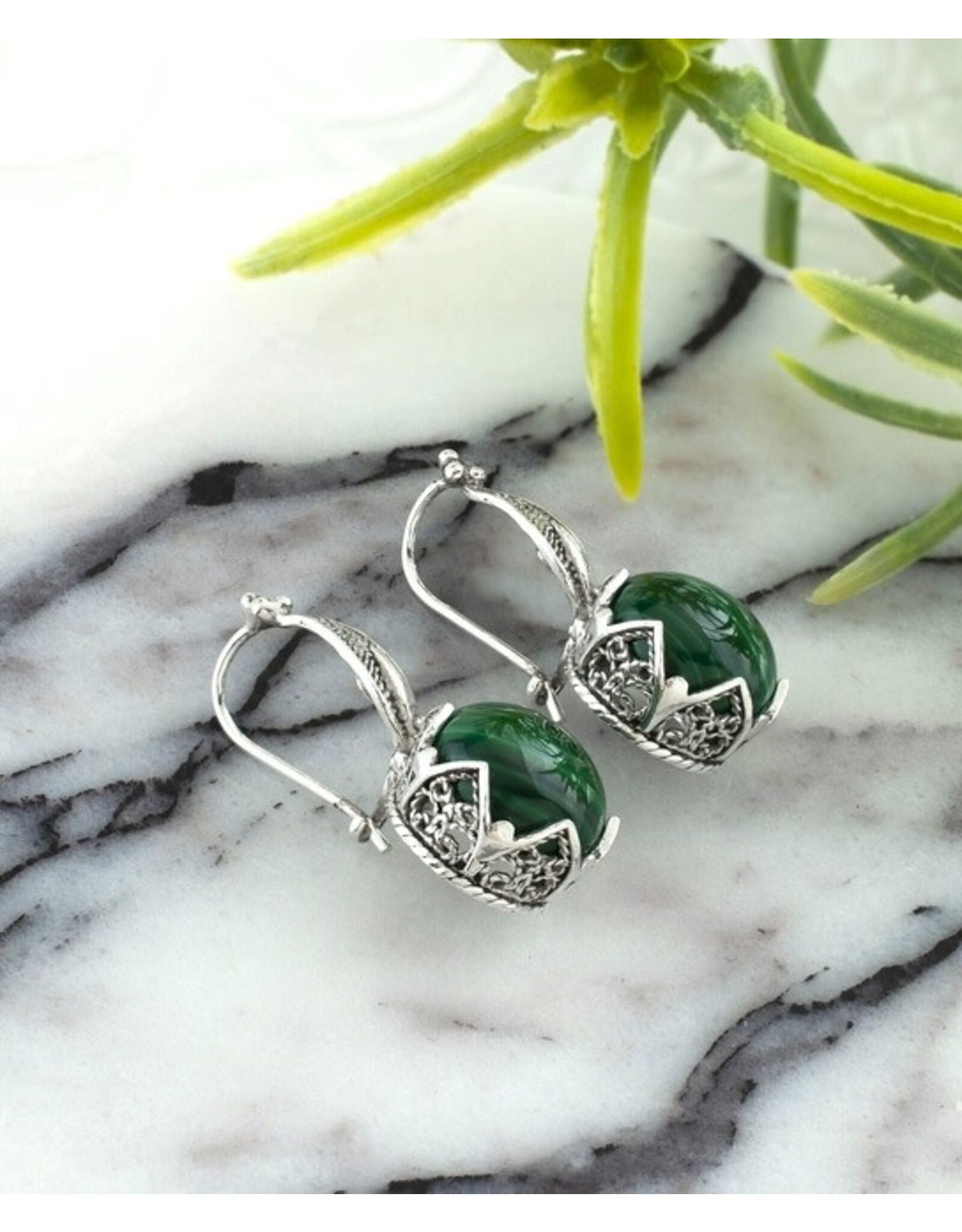 Malachite Sterling Silver Drop Earrings