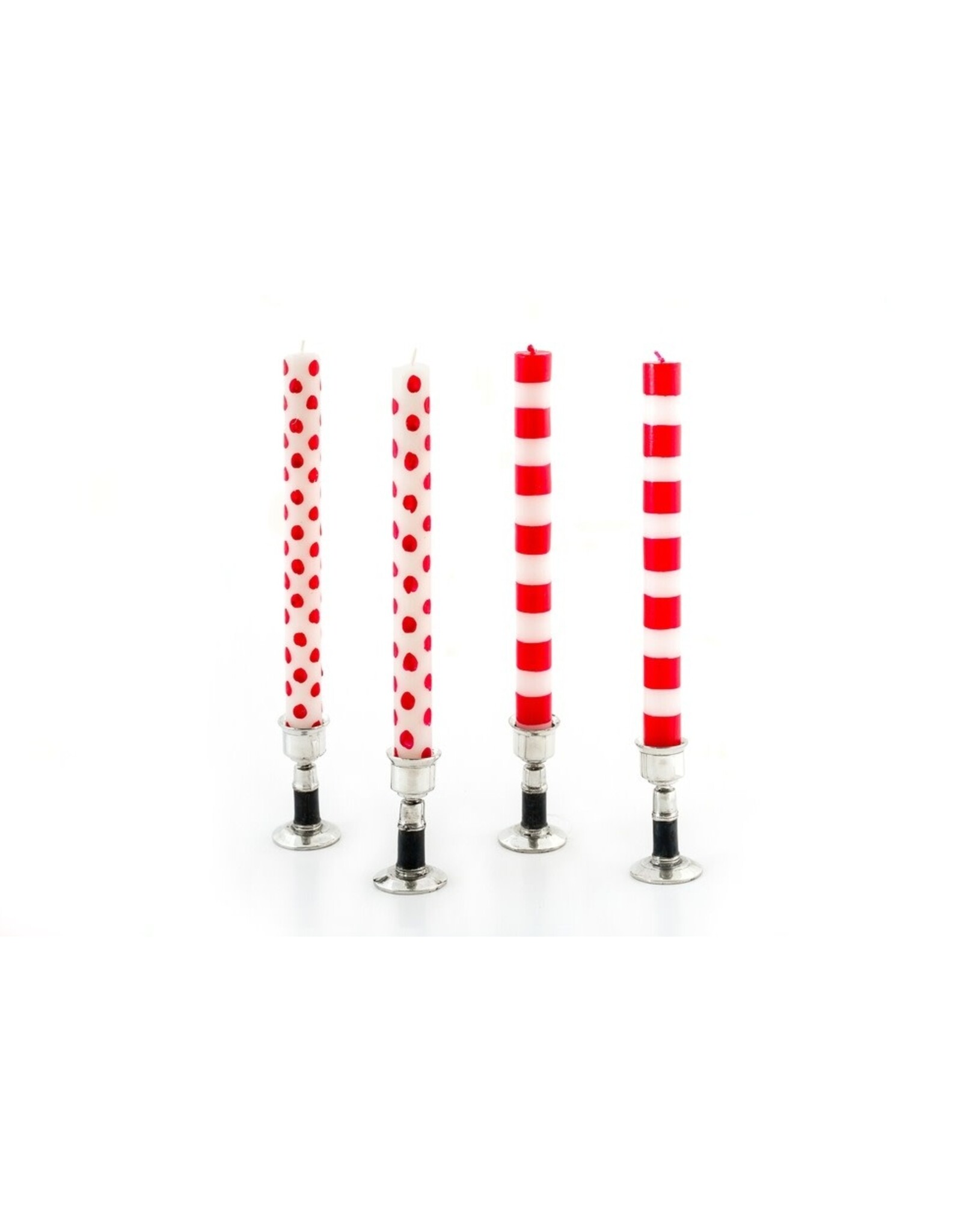 Red Stripes and Dots 4pk Taper Candles