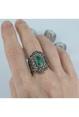 Malachite Filigree Sterling Silver Ring "Lace"  Size 7