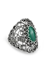 Malachite Filigree Sterling Silver Ring "Lace"  Size 8