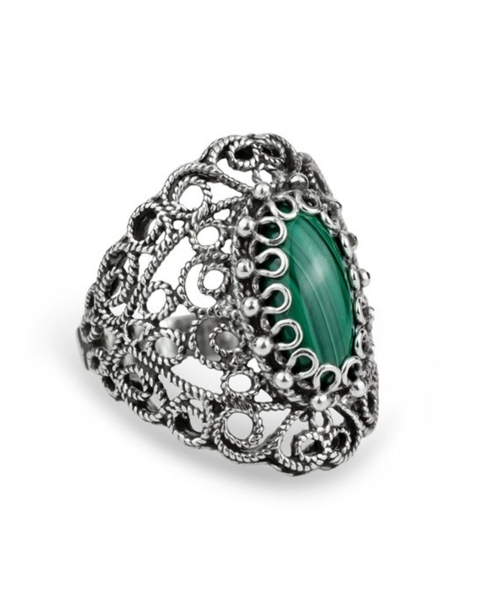 Malachite Filigree Sterling Silver Ring "Lace"  Size 8