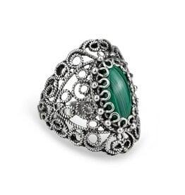 Malachite Filigree Sterling Silver Ring "Lace"  Size 8