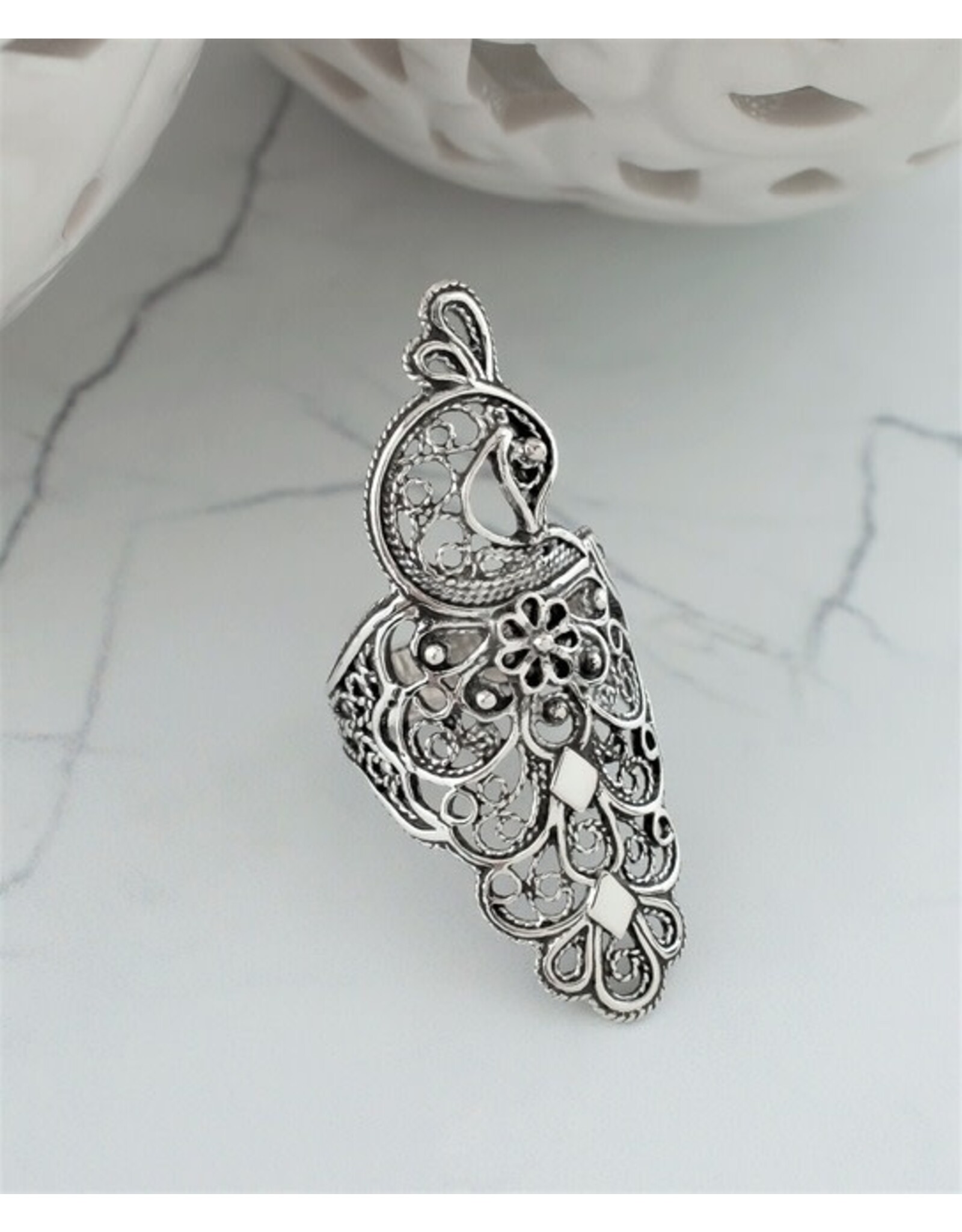 Peacock Filigree Sterling Silver Ring Size 7