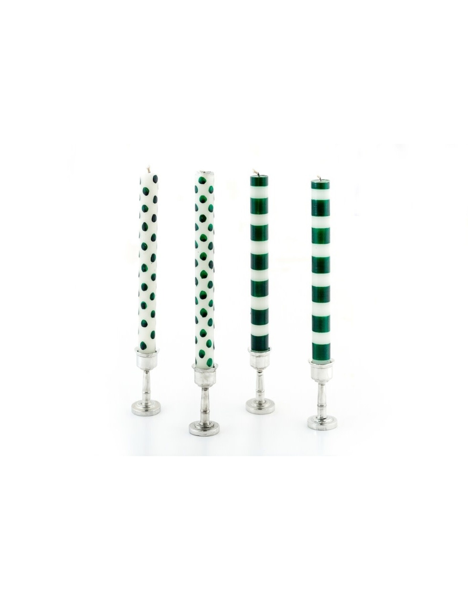 Green Stripes and Dots 4pk Taper Candles