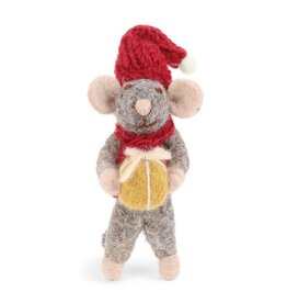 Mouse Holding Present Felt Ornament