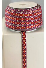 Red, Yellow, Blue Pattern Folk Art Ribbon on White