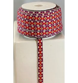 Red, Yellow, Blue Pattern Folk Art Ribbon on White