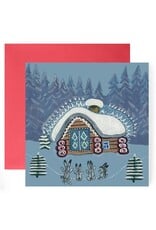 Winter Bunnies in Snow Folk Art Holiday Card