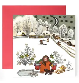 Girl Fetching Water Folk Art Holiday Card