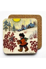 Boy in Winter Folk Art Coaster
