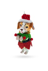 Dog in Elf Costume Glass Ornament