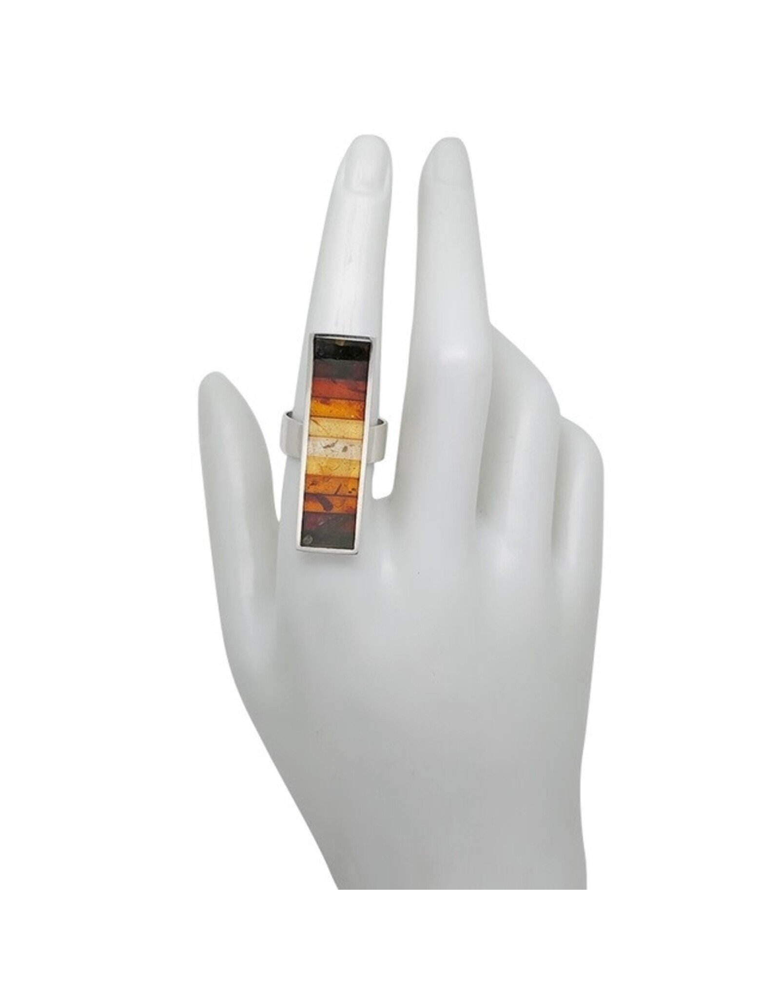 Gradient Mosaic Amber 925 Sterling Silver Adjustable Ring