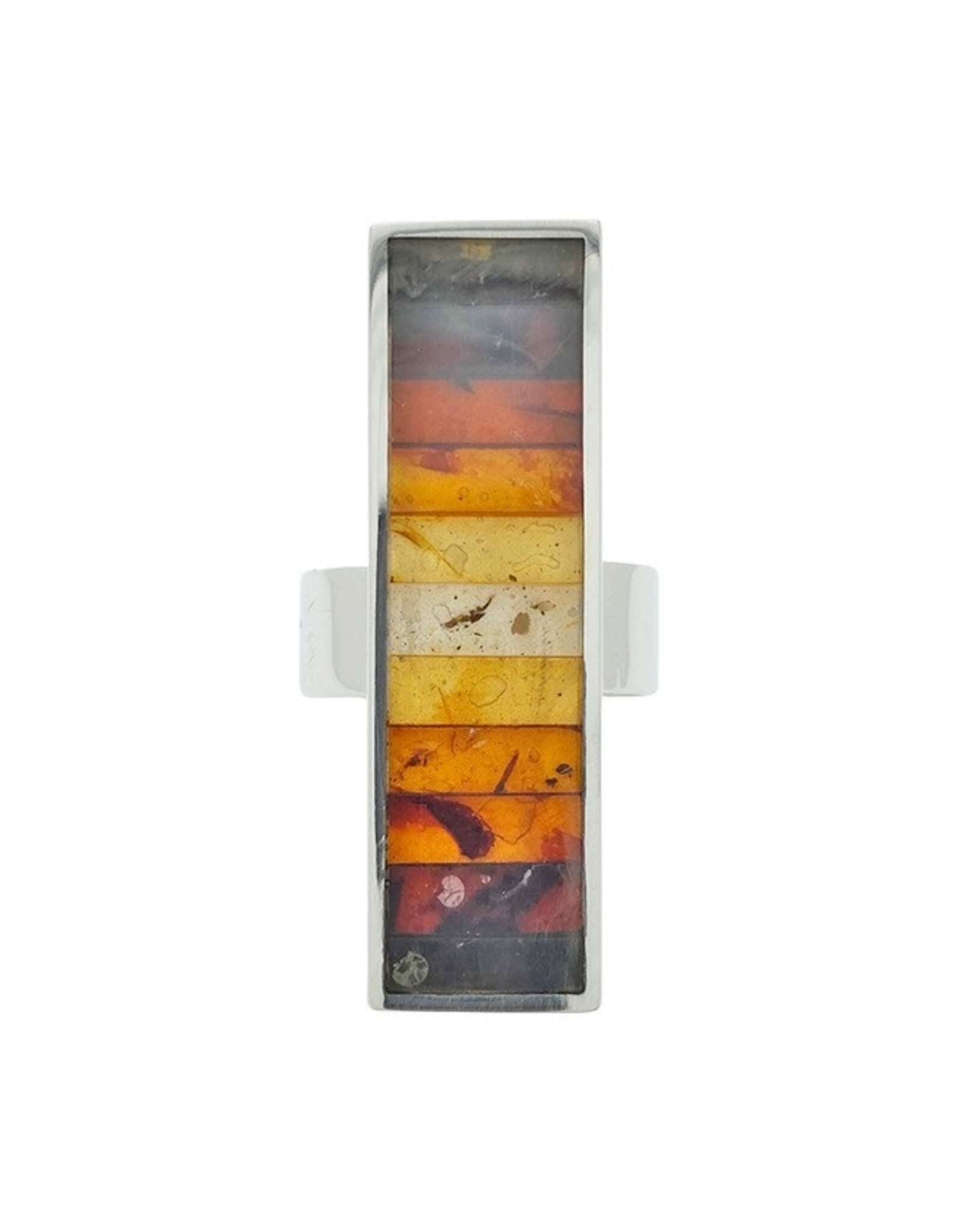 Gradient Mosaic Amber 925 Sterling Silver Adjustable Ring