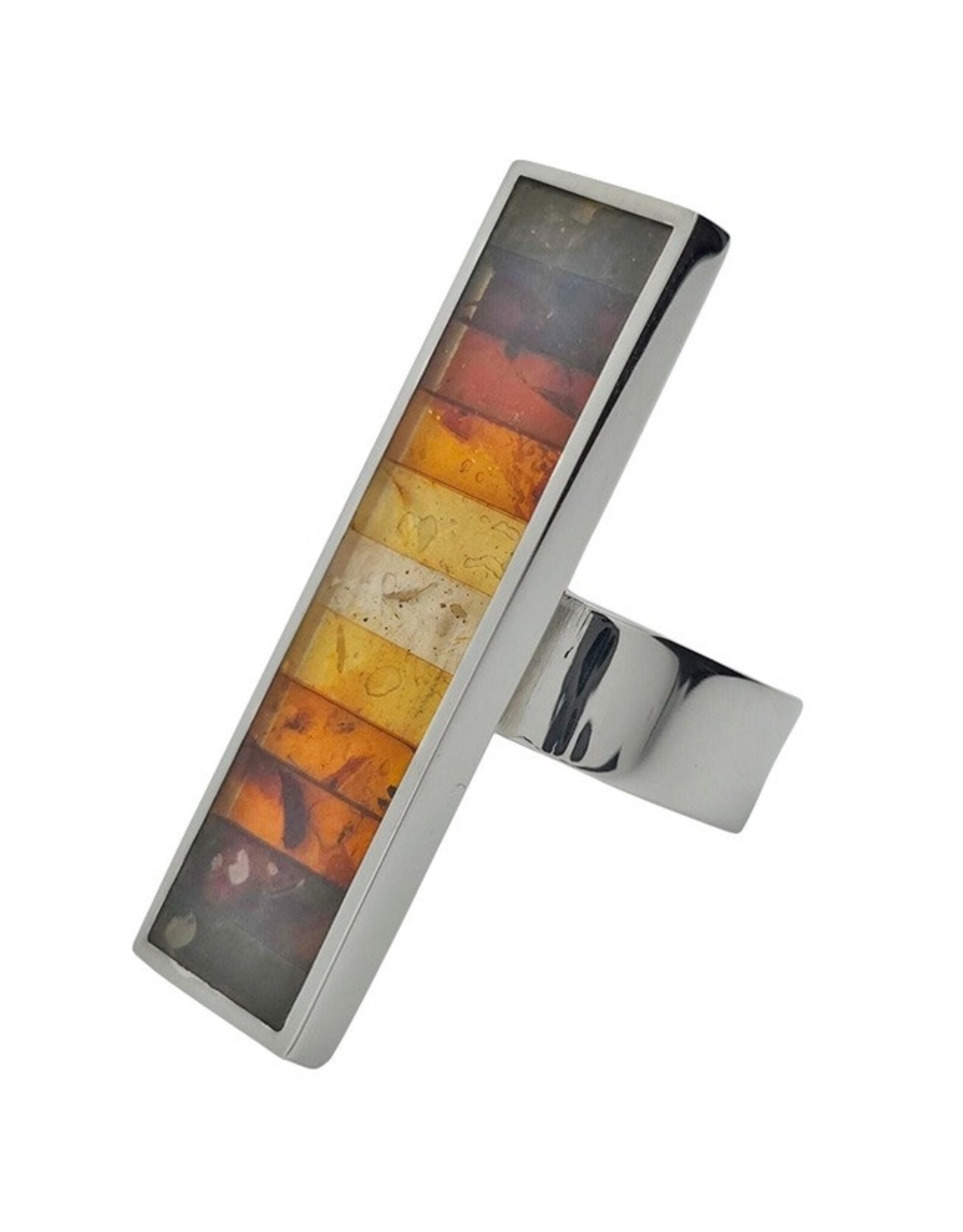 Gradient Mosaic Amber 925 Sterling Silver Adjustable Ring