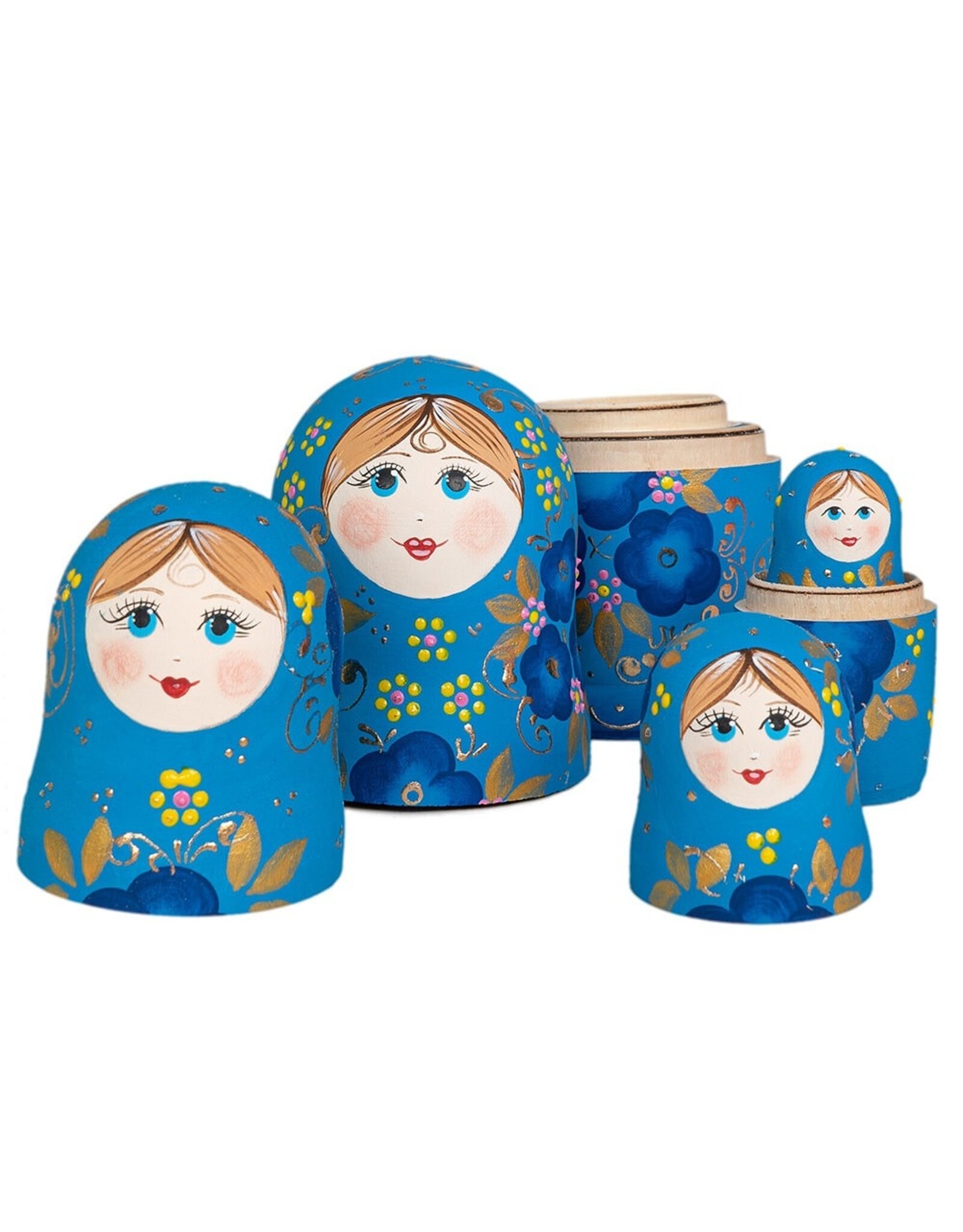 Blue and Gold Matte Finish 5-Piece Nesting Doll