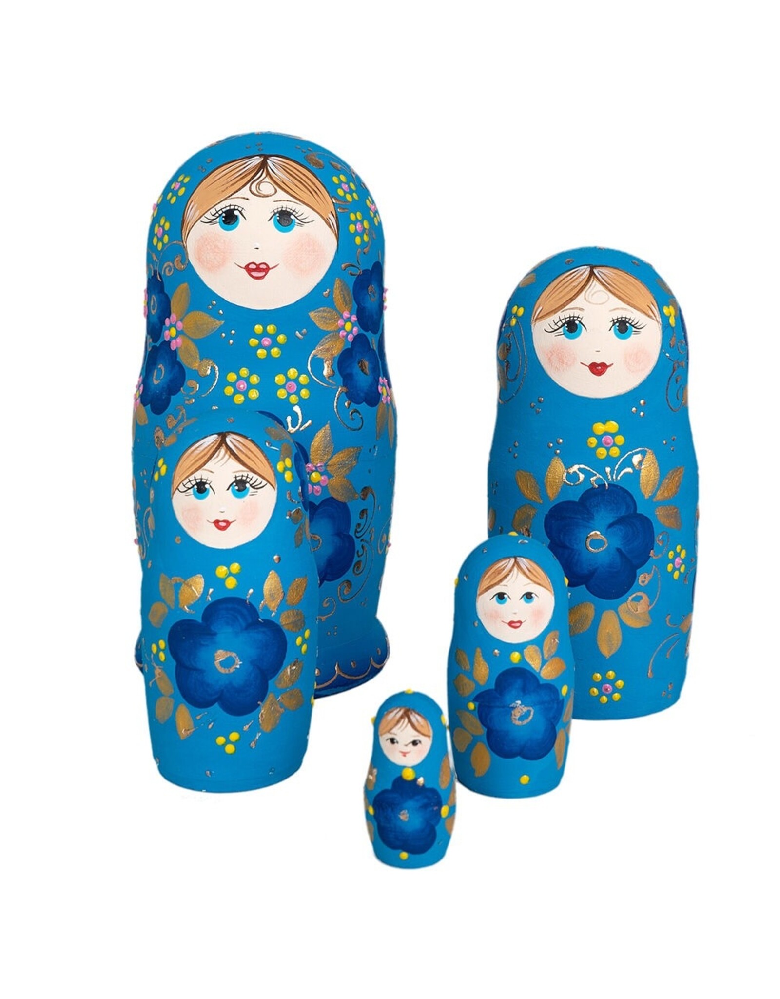 Blue and Gold Matte Finish 5-Piece Nesting Doll