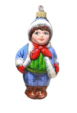 Hand Painted Winter Boy Glass Ornament