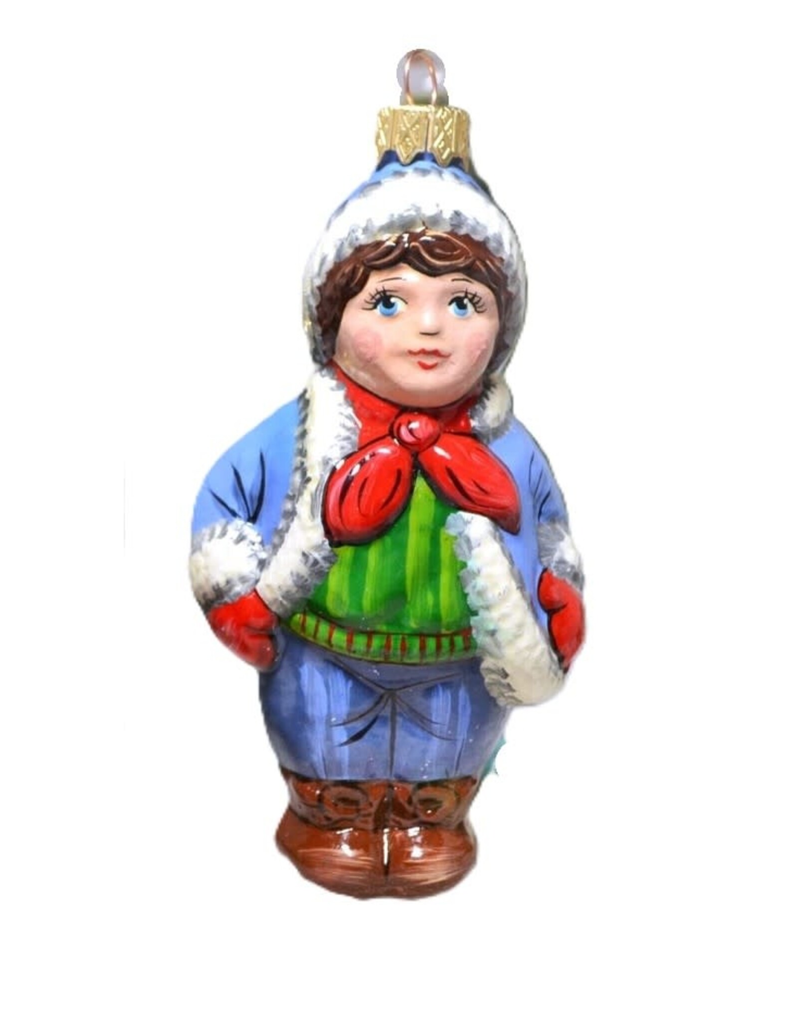 Hand Painted Winter Boy Glass Ornament